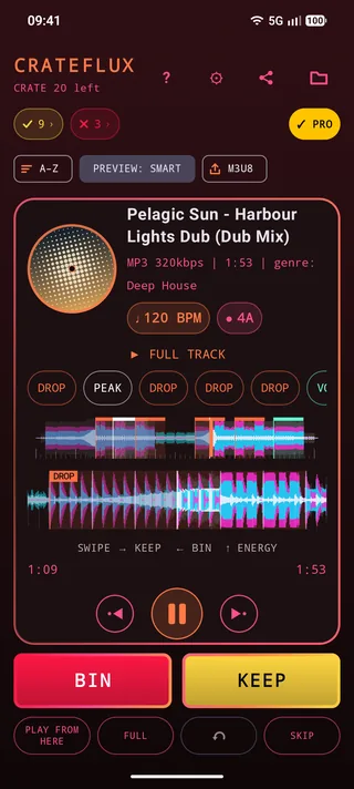 CrateFlux in the Sunset theme